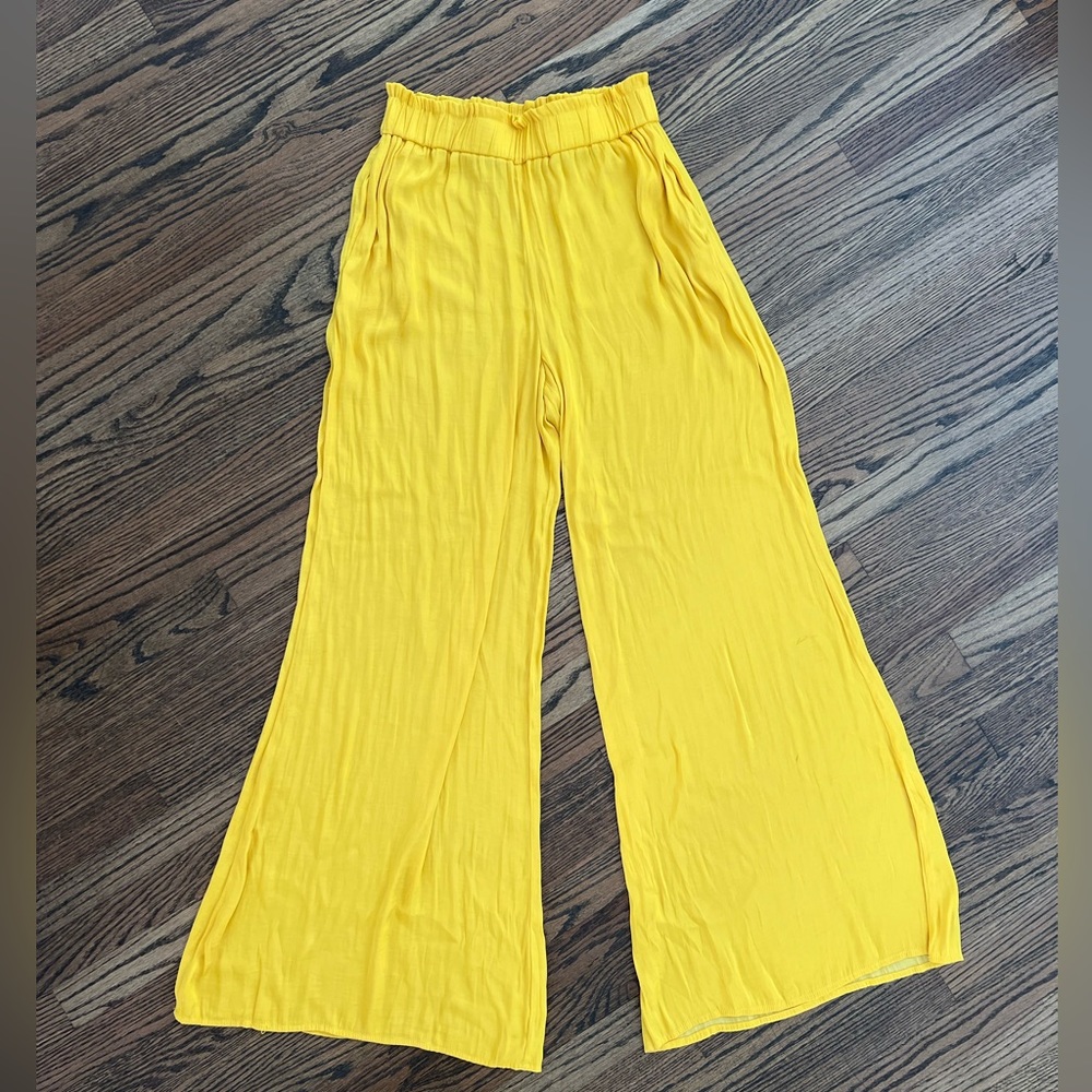 Zara Flowy Wide Leg Yellow Pants